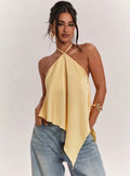 Asymmetric Halter Satin Top (Butter Yellow)